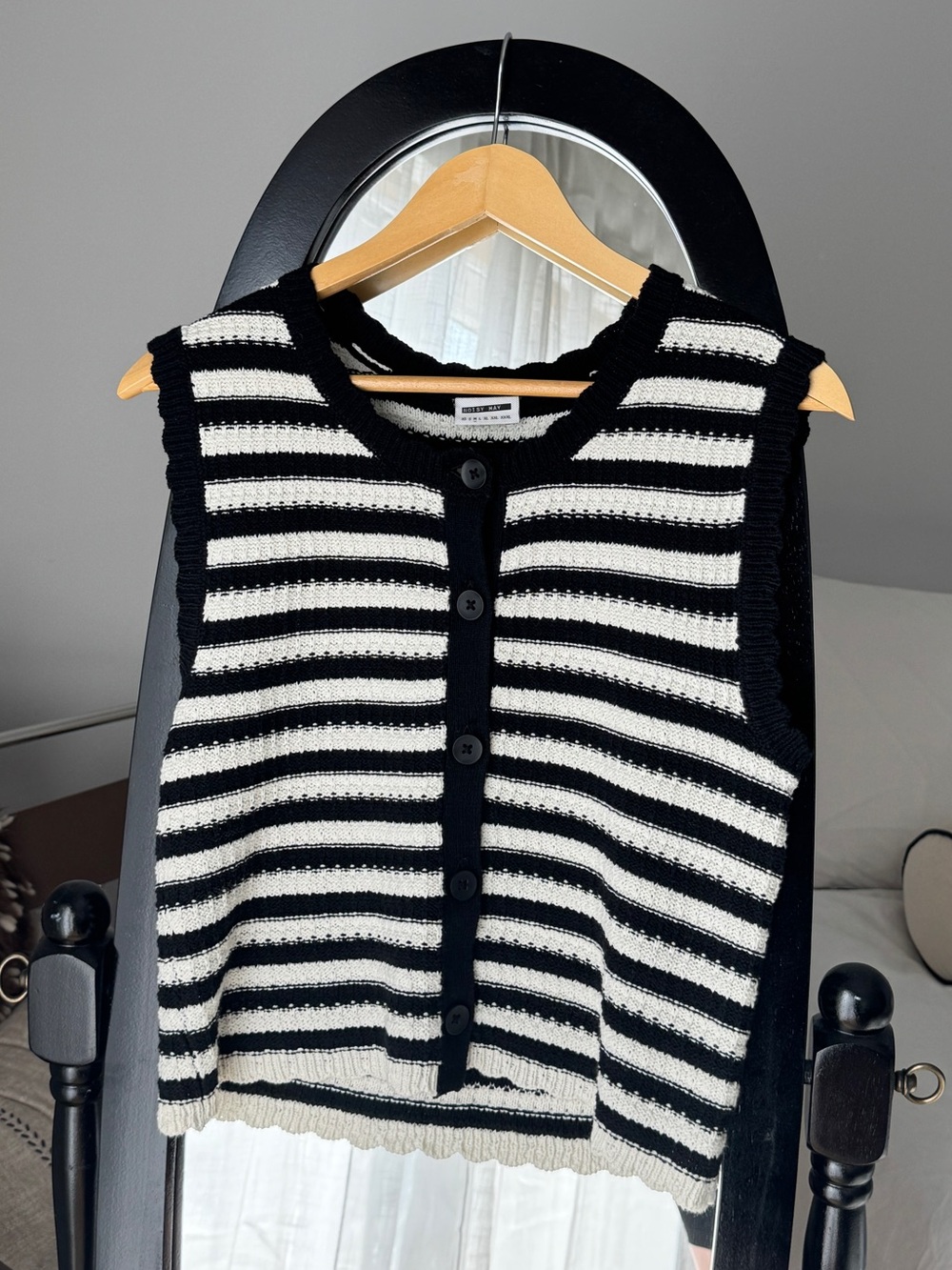 Noisy May Black & White Striped Button-Up Knit Vest